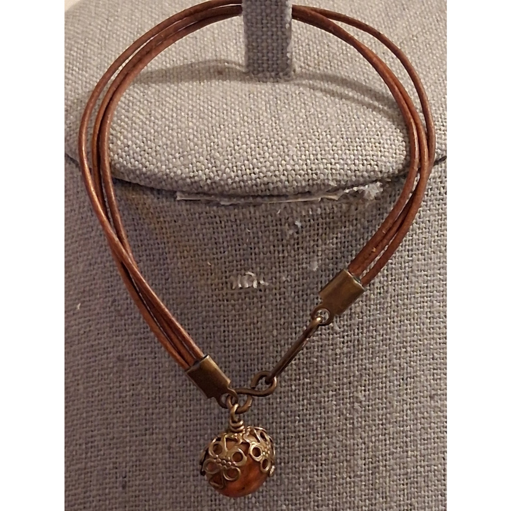 Vintage Multi Strand Leather Incased Bead Charm Bracelet 6.5 inch